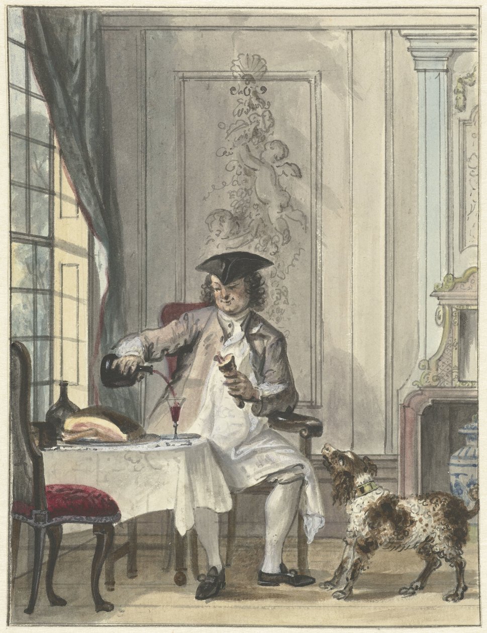 Homme à table avec un verre de vin et un os - Cornelis Troost