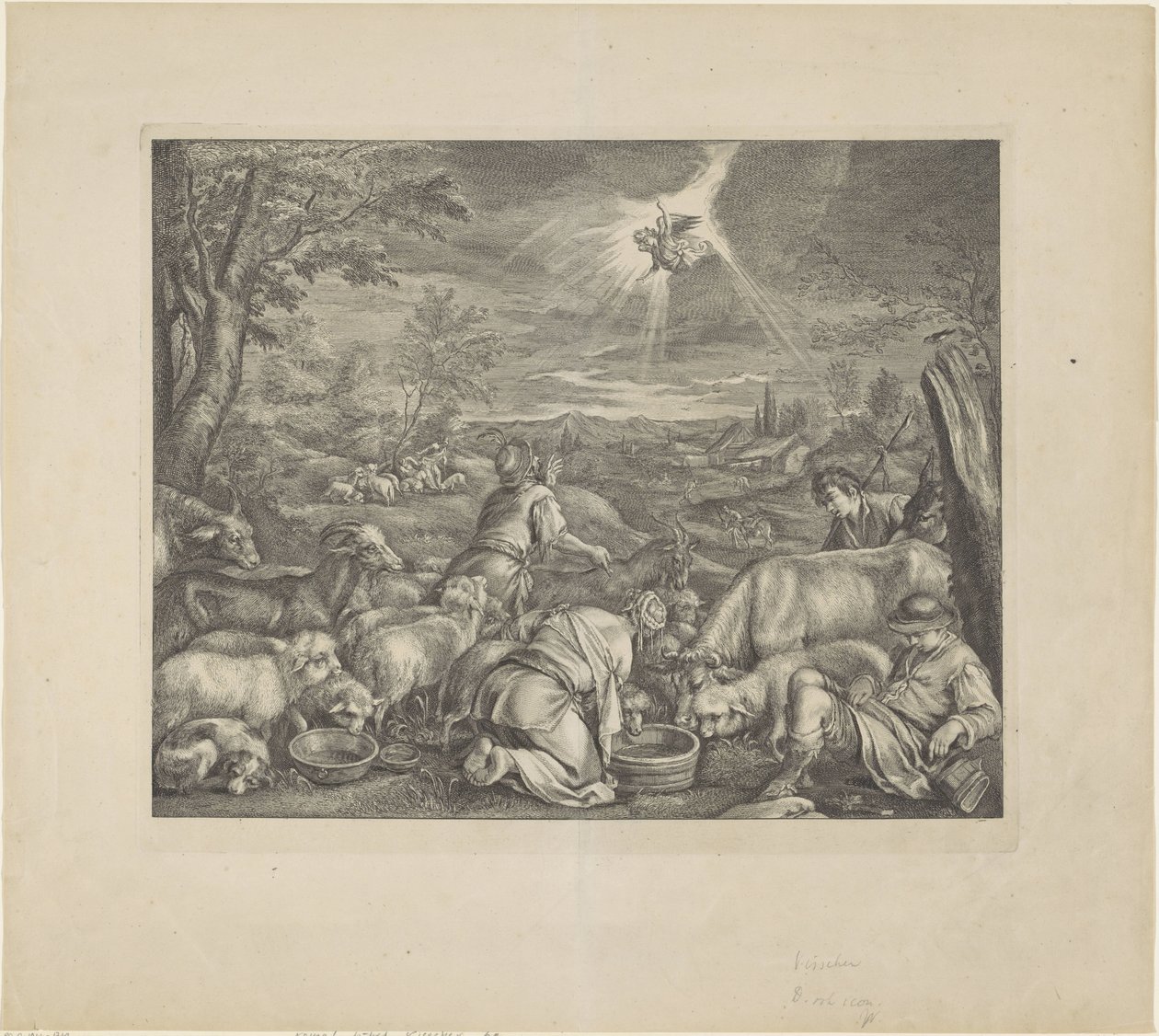 Abraham part pour Sichem / Annonce aux bergers - Cornelis Visscher (II)