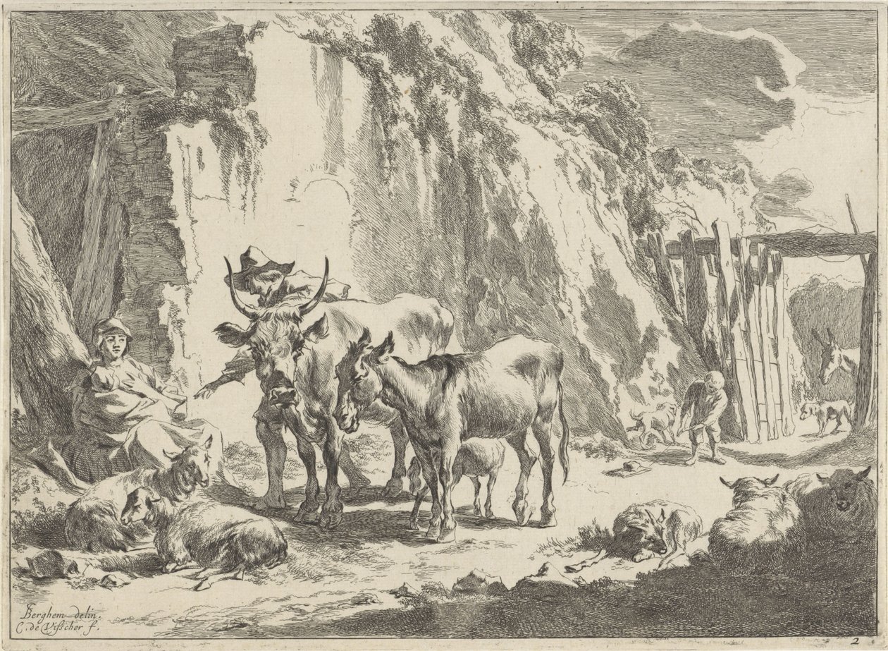 Paysage avec femme nourrissant son enfant (Paysages) - Cornelis Visscher (II)