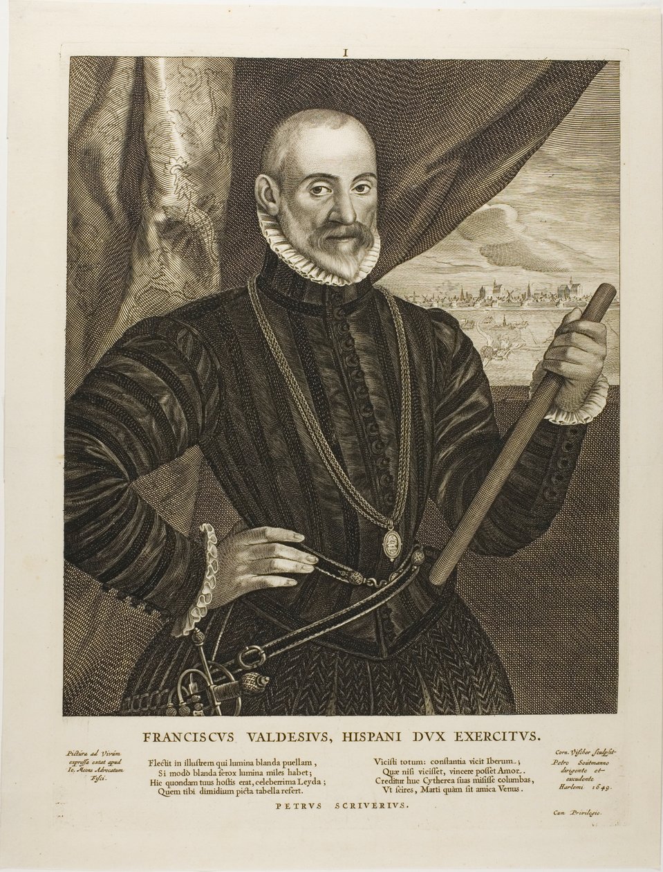 Francisco Valdes, commandant espagnol, planche 1 de Quatuor Personae - Cornelis Visscher