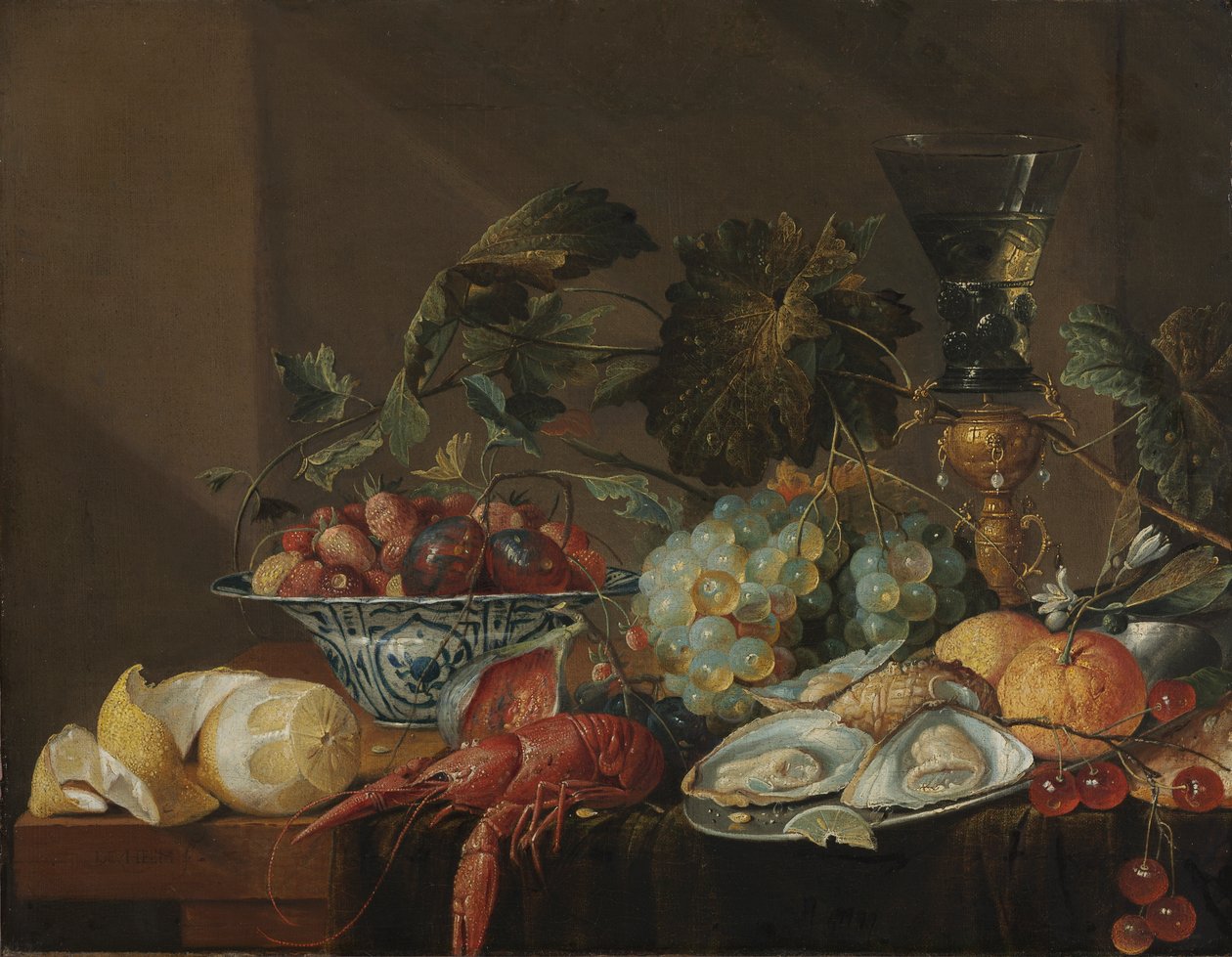 Nature morte avec écrevisse, huîtres et fruits, fin des années 1600 ou début des années 1700 - Cornelis de Heem