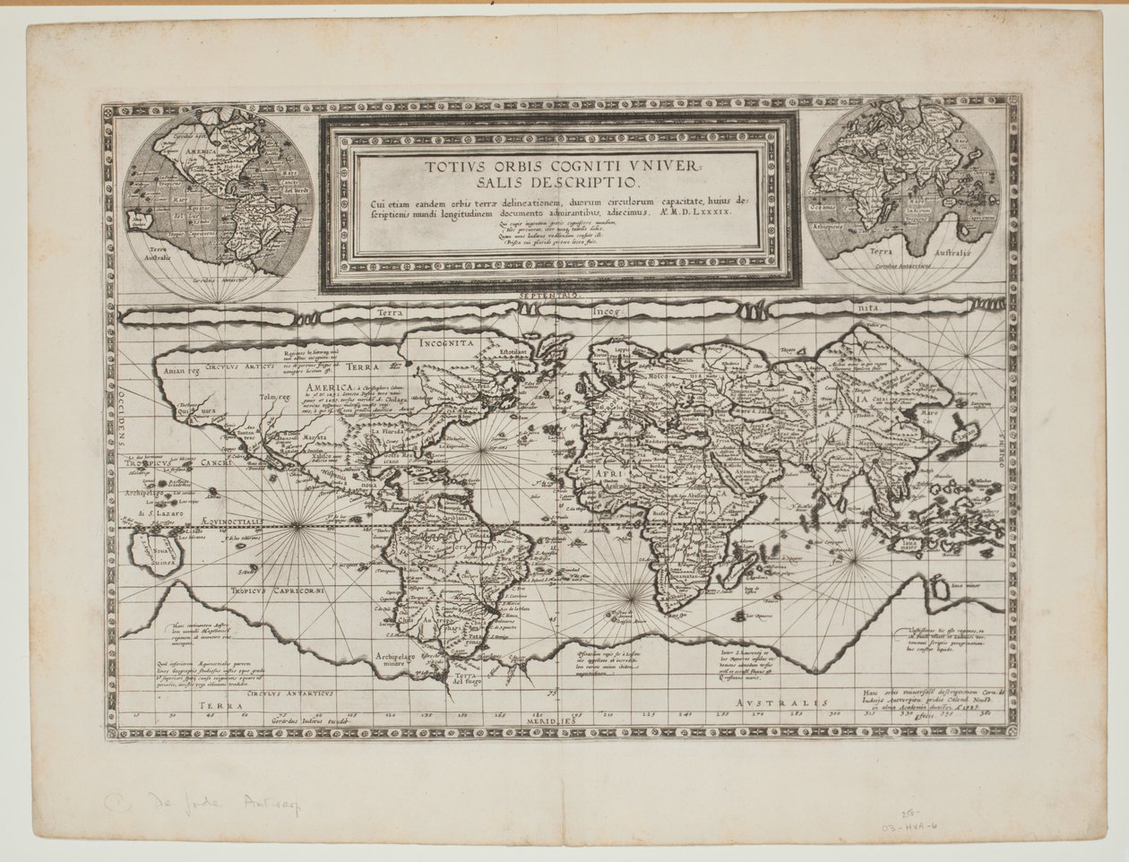 Totius Orbis Cogniti Universalis Descriptio, Anvers, 1593 - Cornelis de Jode