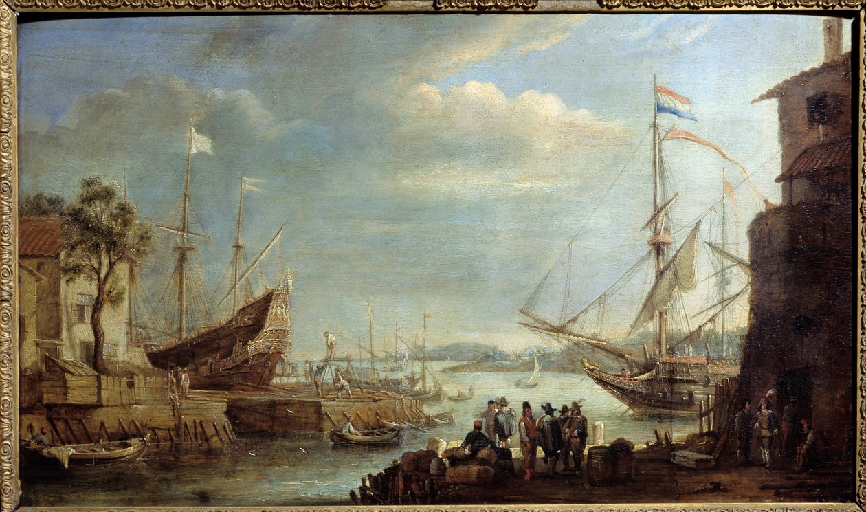 Port maritime au 17ème siècle. Peinture par Cornelius de Waez (1592-1667) 17ème siècle Châlons-sur-Marne, Musée des Beaux-Arts - Cornelis de Wael