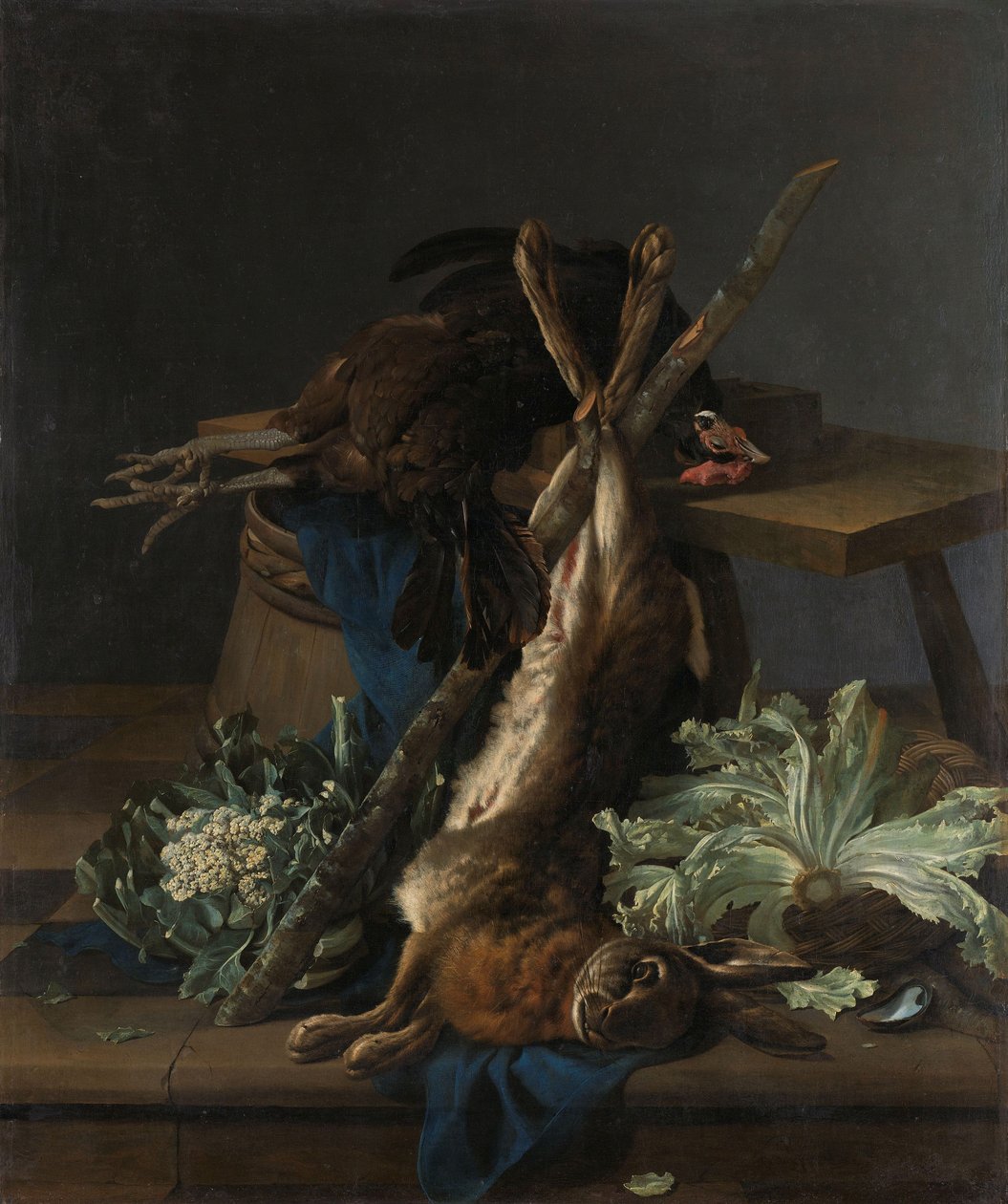 Nature morte au lièvre et au coq noir - Cornelis van Lelienbergh