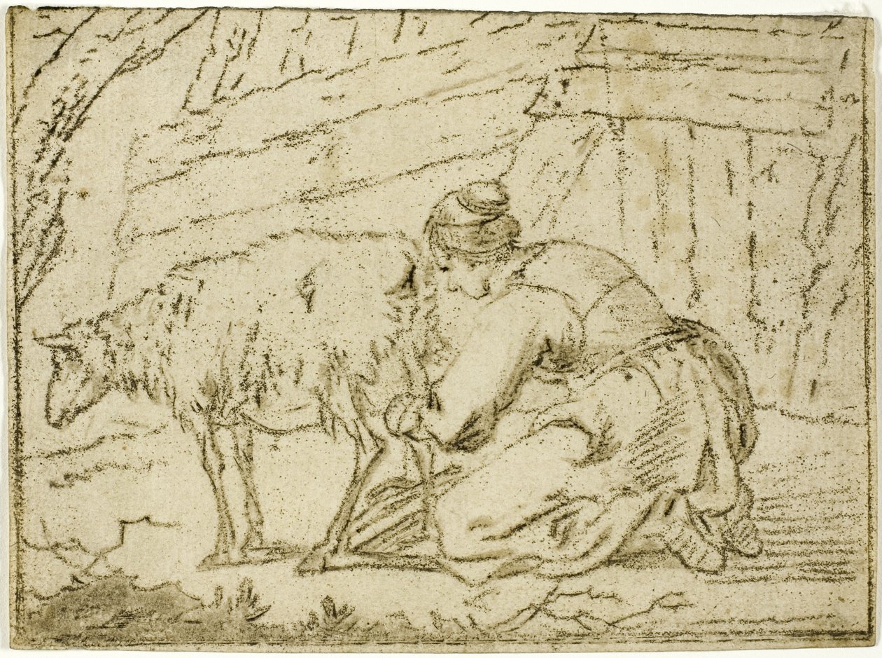 Femme trayant une brebis - Cornelis van Noorde