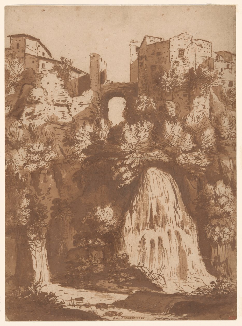 Vue de Tivoli avec le pont sur la cascade de l