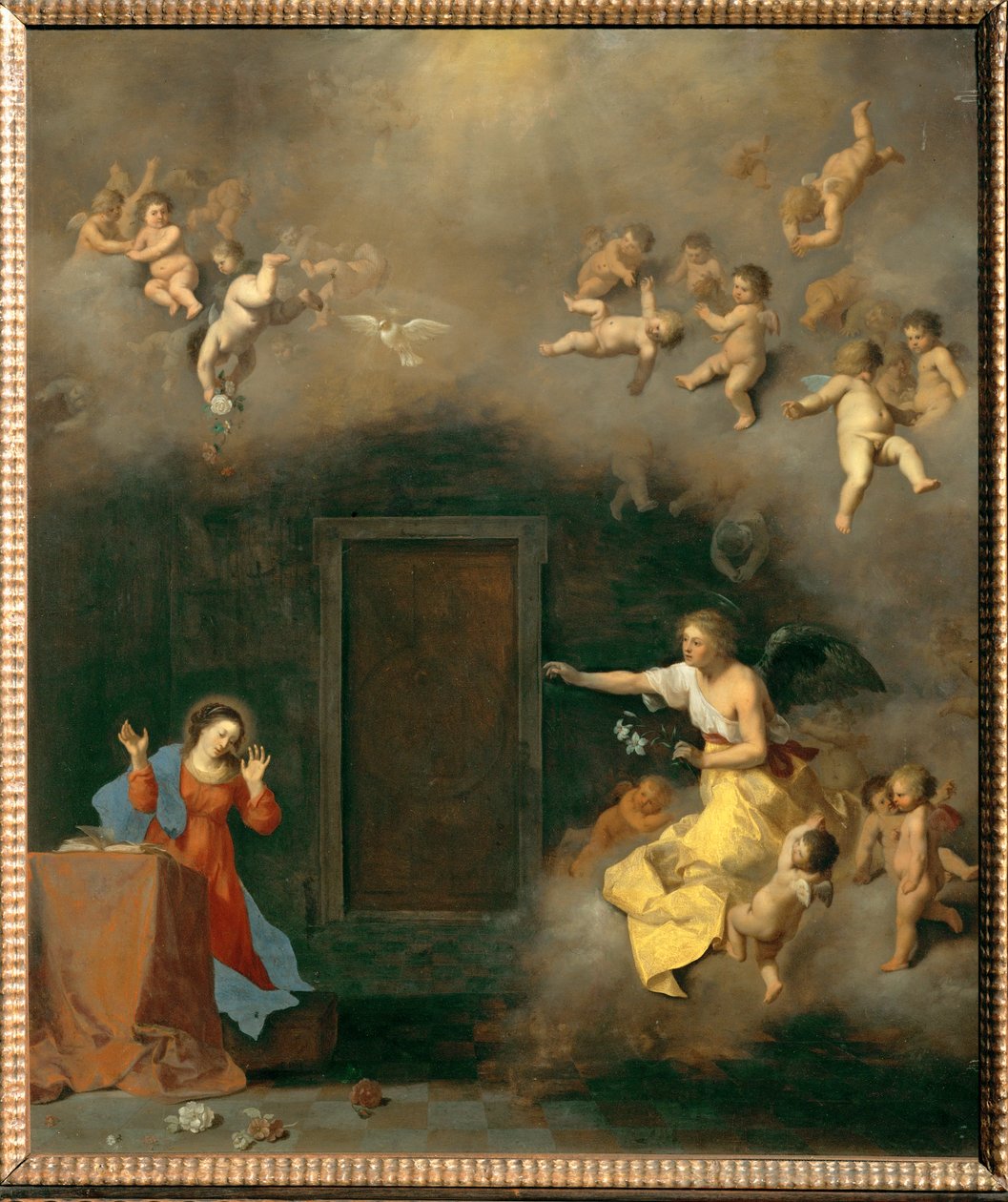 Annonciation (cuivre) - Cornelis van Poelenburgh or Poelenburch