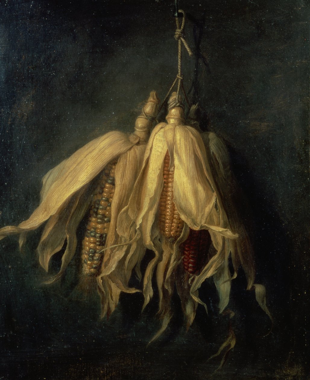 Trois épis de maïs suspendus à un clou - Cornelis van Spaendonck