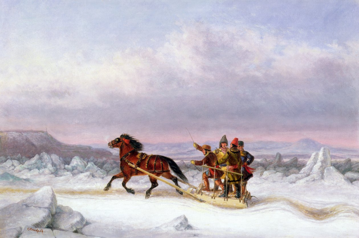 Traversée du Saint-Laurent de Lévis à Québec en traîneau - Cornelius Krieghoff