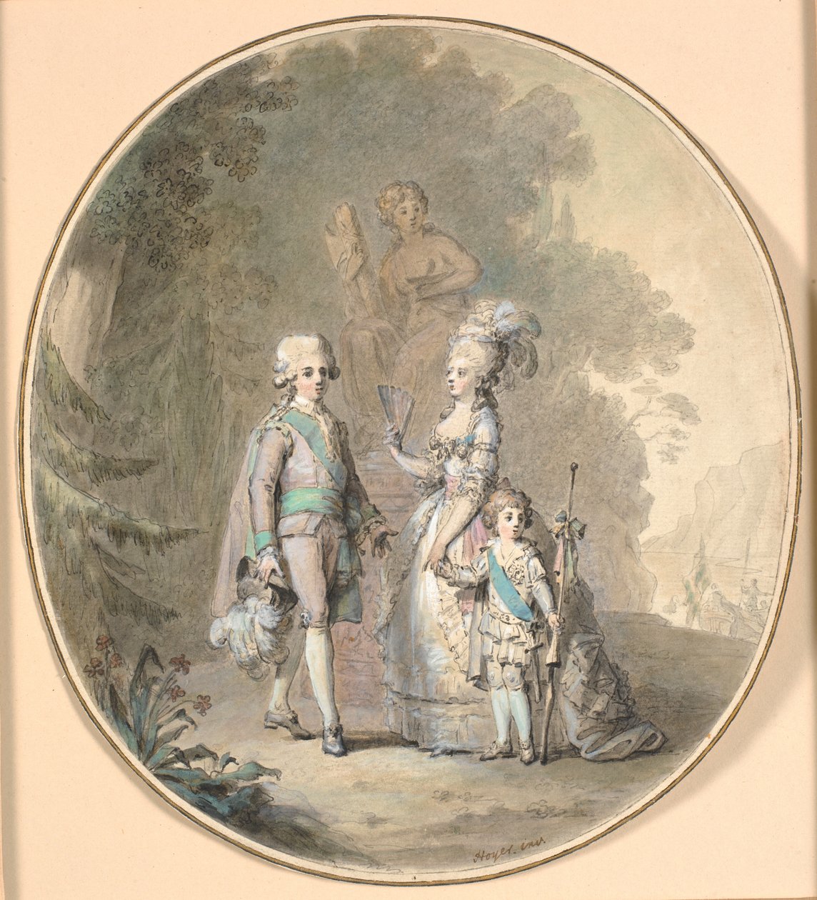 Gustave III, la reine Sophie-Madeleine et le prince héritier Gustave Adolphe se promenant dans le parc de Haga - Cornelius Høyer