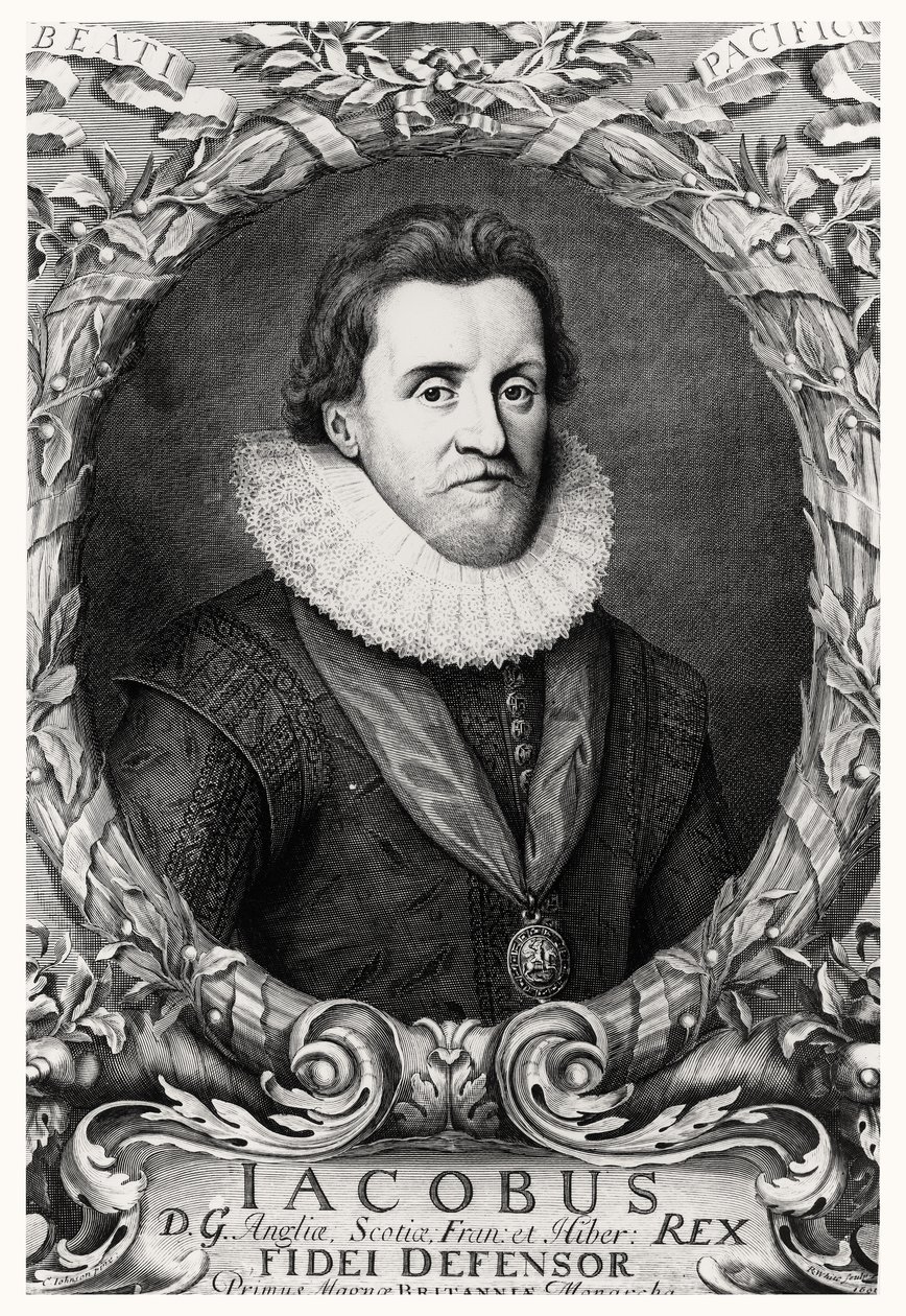 Portrait de Jacques Ier, roi de Grande-Bretagne, gravé par R.White, 1669 - Cornelius I after Johnson