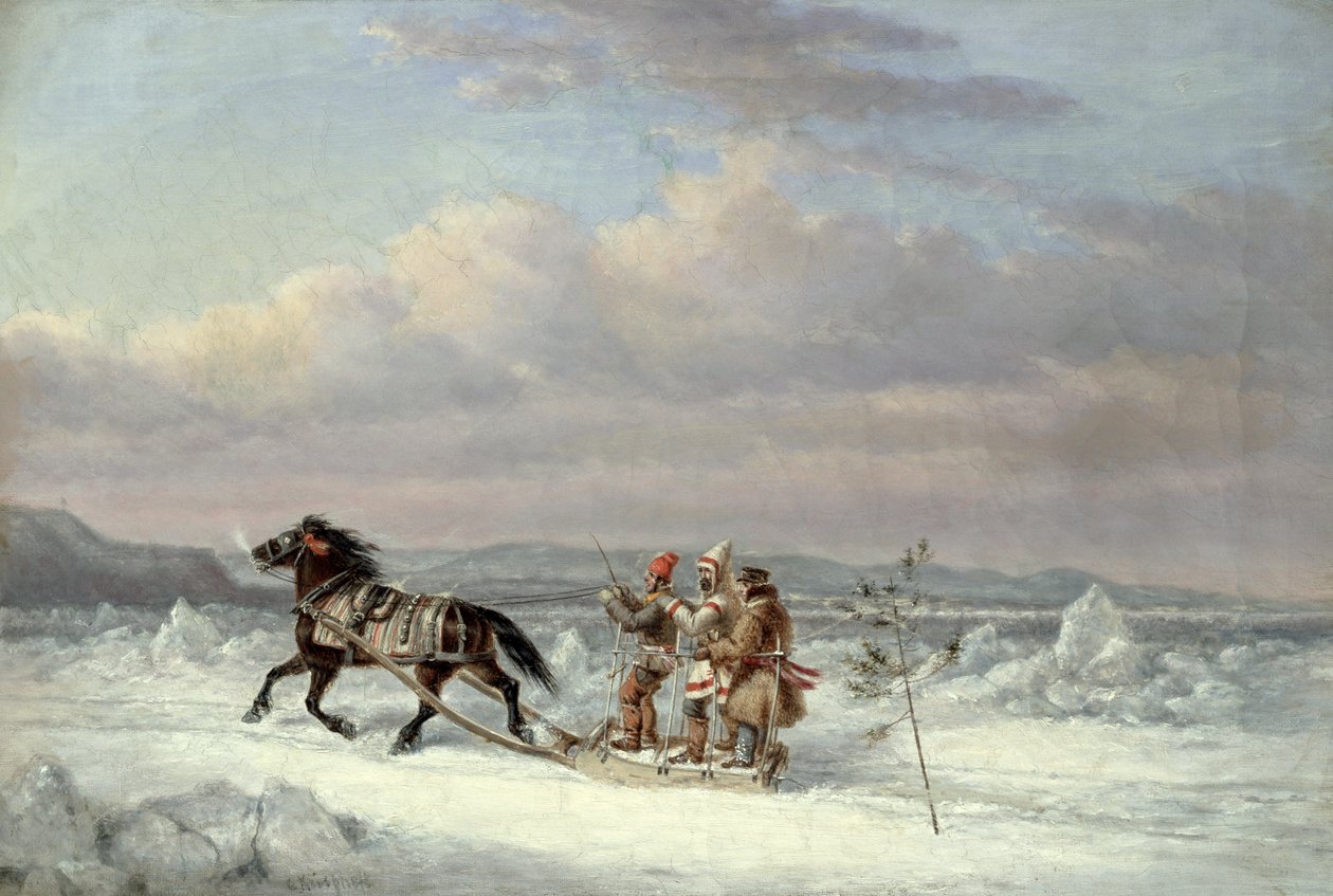 Chasseurs en traîneau tiré par des chevaux - Cornelius Krieghoff