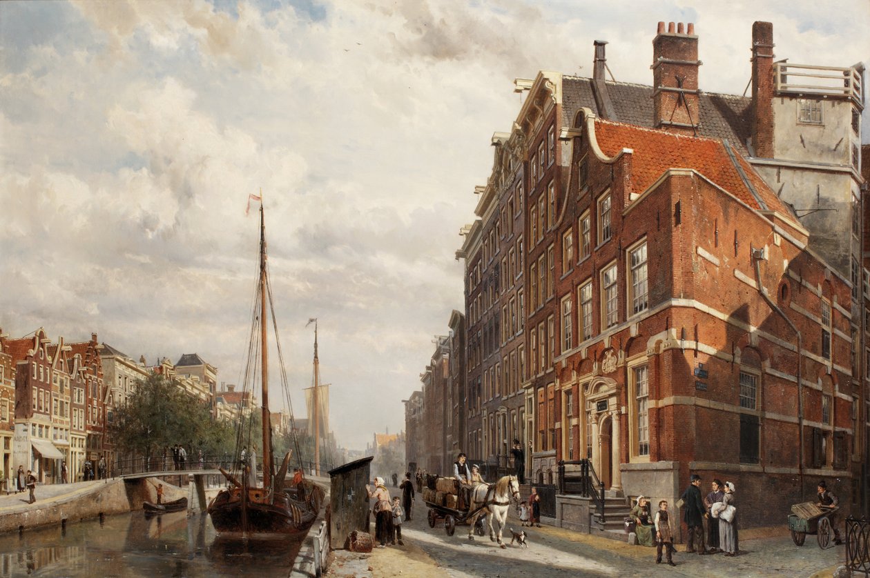 Vue du Comptoir des Courtiers sur le Nieuwezijds Voorburgwal, Amsterdam, 1883 - Cornelis Springer