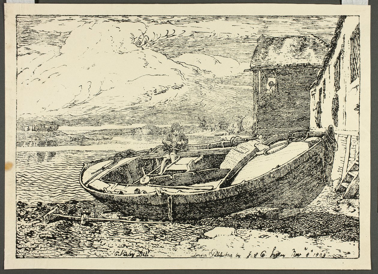 Un garçon assis sur un navire échoué - Cornelius Varley