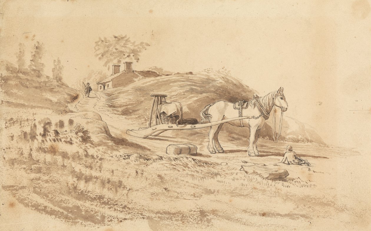 Un Cheval Tirant une Traîne - Cornelius Varley