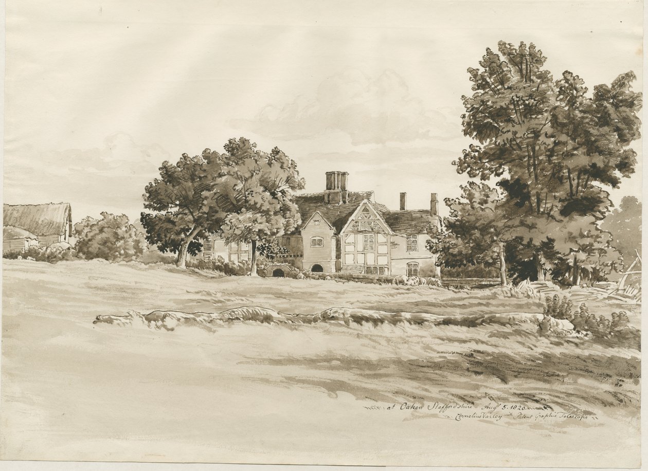 Oaken - Ferme : dessin au lavis sépia, 5 août 1820 - Cornelius Varley
