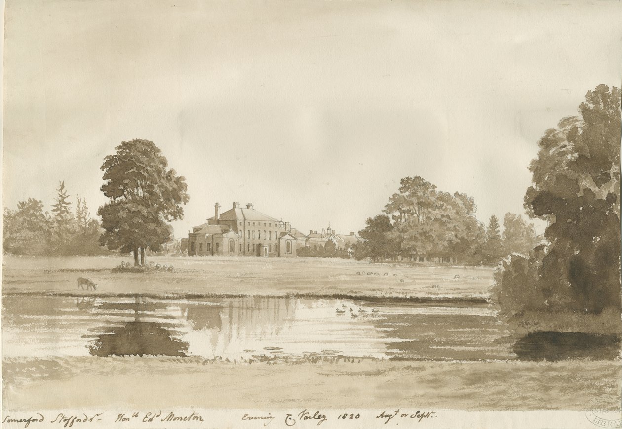 Somerford Hall : dessin à la sépia - Cornelius Varley
