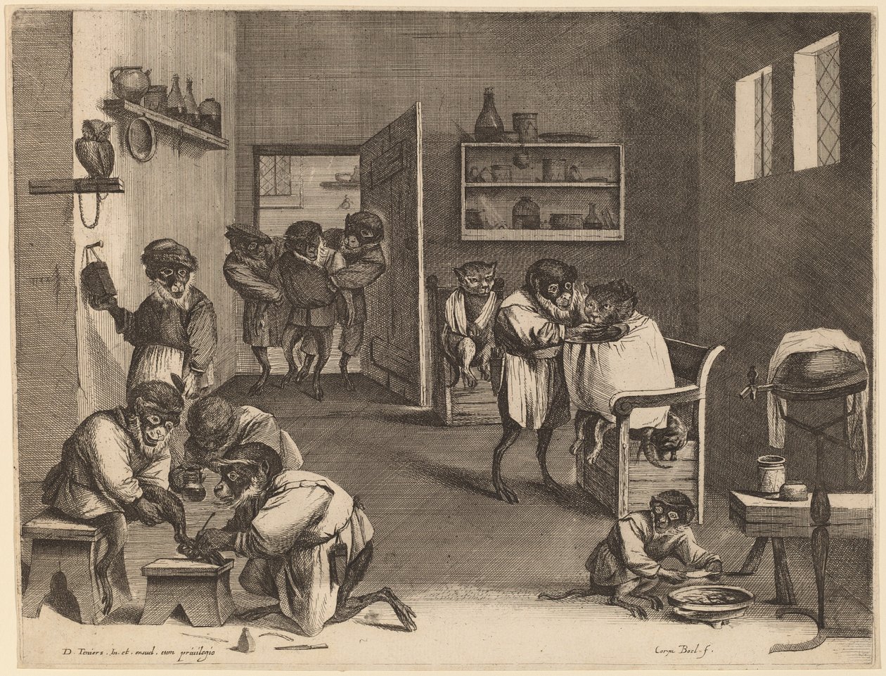 Le salon de coiffure des singes - Coryn Boel after David Teniers the Younger