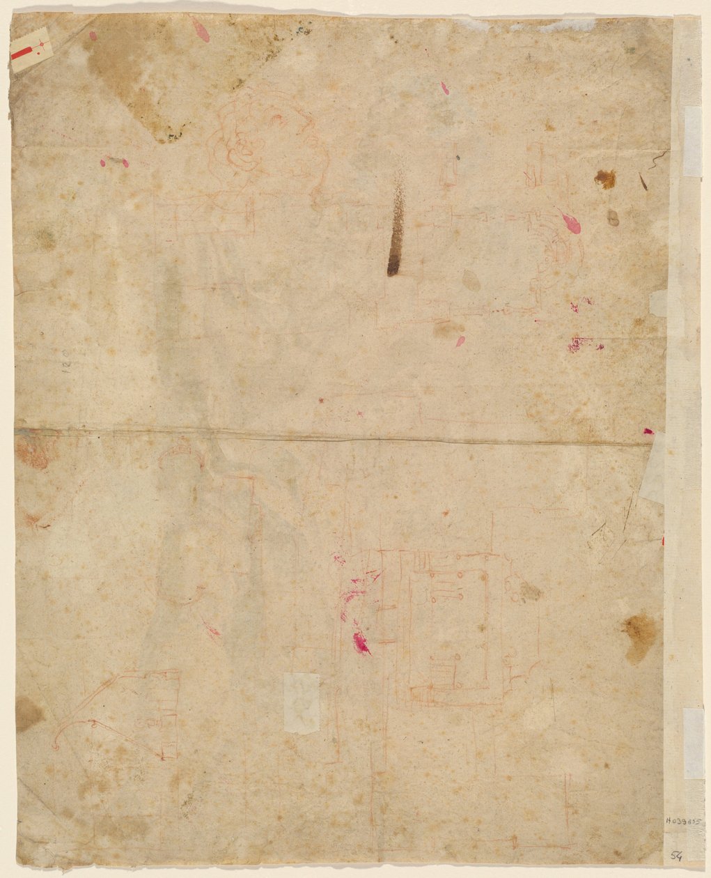 La tête de Saint Georges et plans architecturaux (verso) - Cosmas Damian Asam