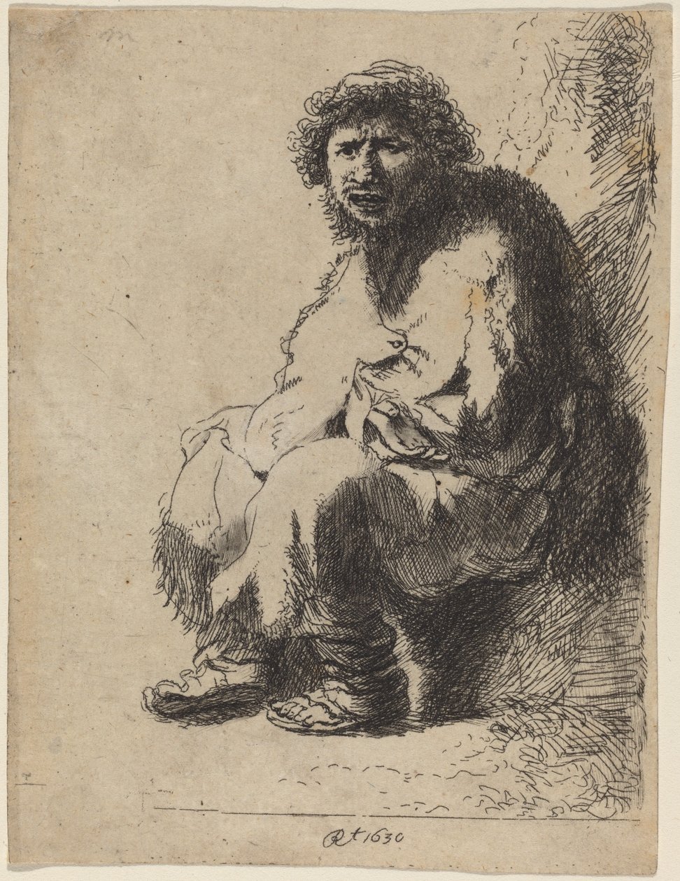 Mendiant Assis sur une Banque - Costantino Cumano after Rembrandt van Rijn