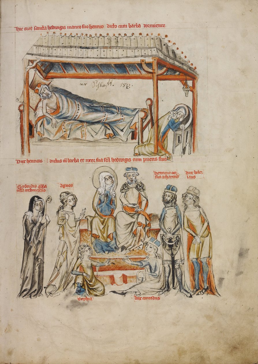 Heinrich dormant et Hedwig priant. Heinrich et Hedwig avec leurs enfants, 1353 - Court workshop of Duke Ludwig I