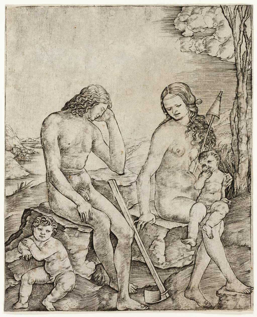 Adam et Ève avec les enfants Caïn et Abel - Cristofano Robetta
