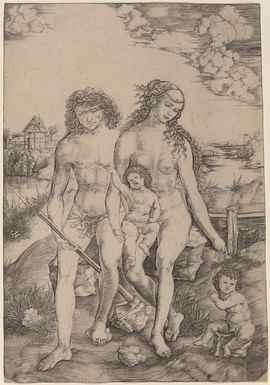 Adam et Ève avec les enfants Caïn et Abel - Cristofano Robetta