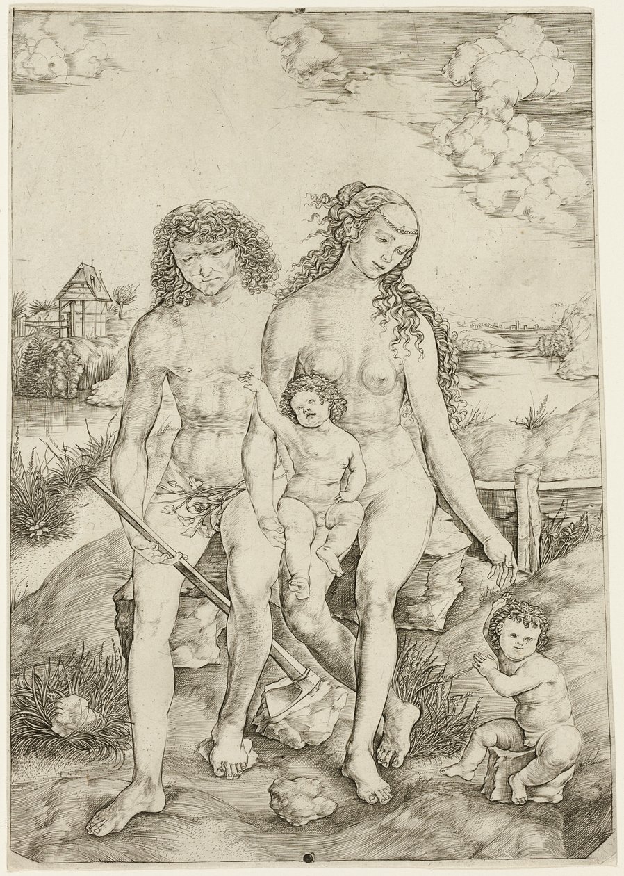 Adam et Ève avec les enfants Caïn et Abel - Cristofano Robetta