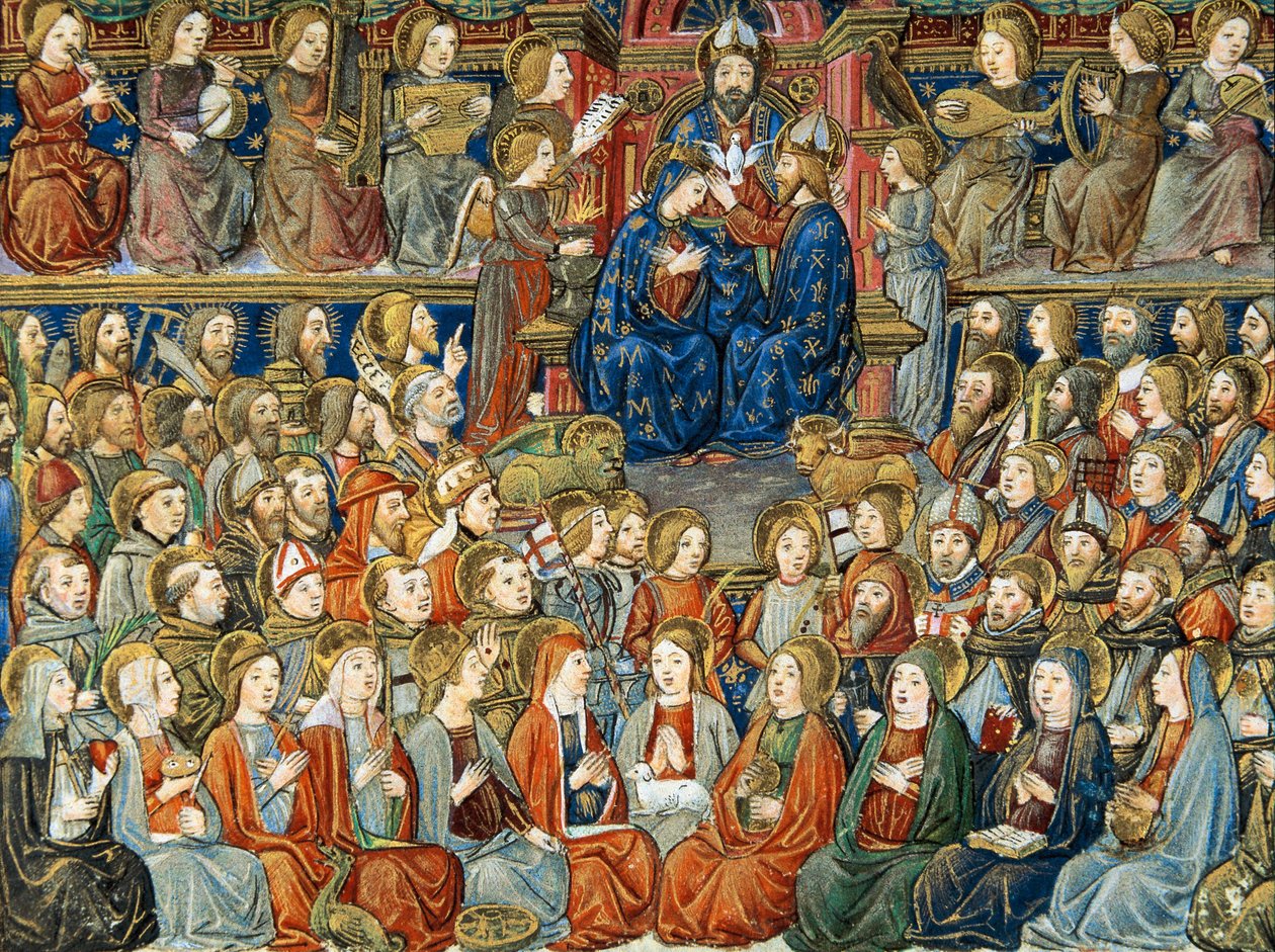 Le Jour du Jugement Dernier : au centre, le couronnement de la Vierge avec la Sainte Trinité - Cristoforo De Predis