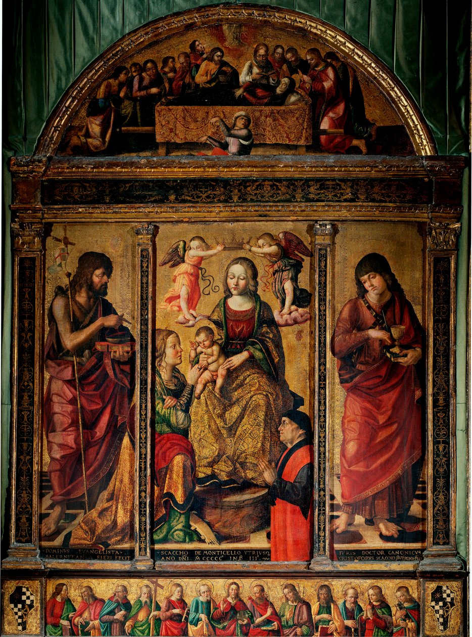 Triptyque du mariage mystique de Sainte Catherine, entourée de Saint Jean-Baptiste et Saint Jean l