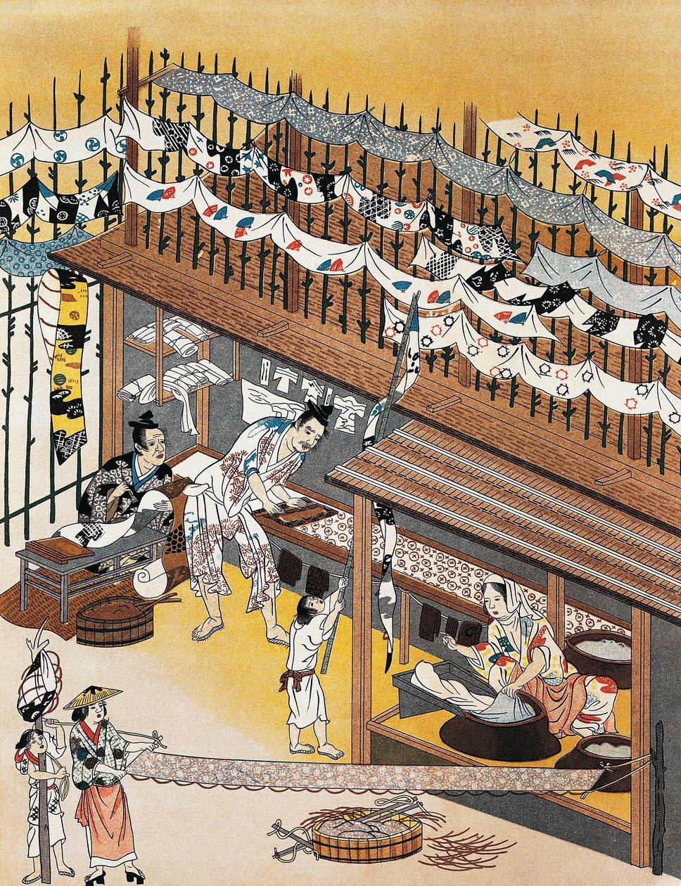 Artisans au travail, peinture sur paravents en soie, période Edo (1600-1868) - Culture Edo