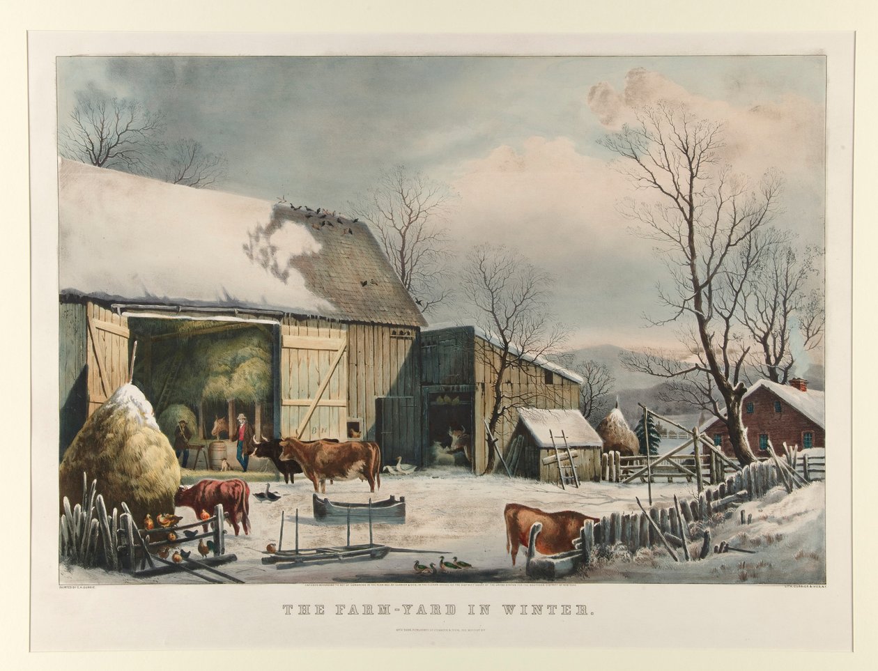 La cour de ferme en hiver - Currier and Ives
