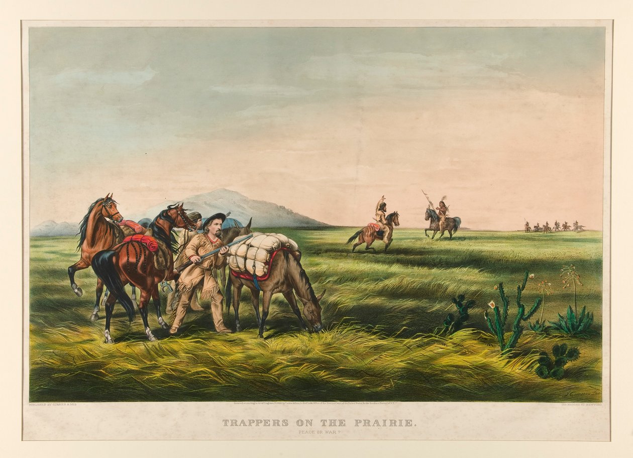 Trappeurs sur la prairie / Paix ou guerre? - Currier and Ives