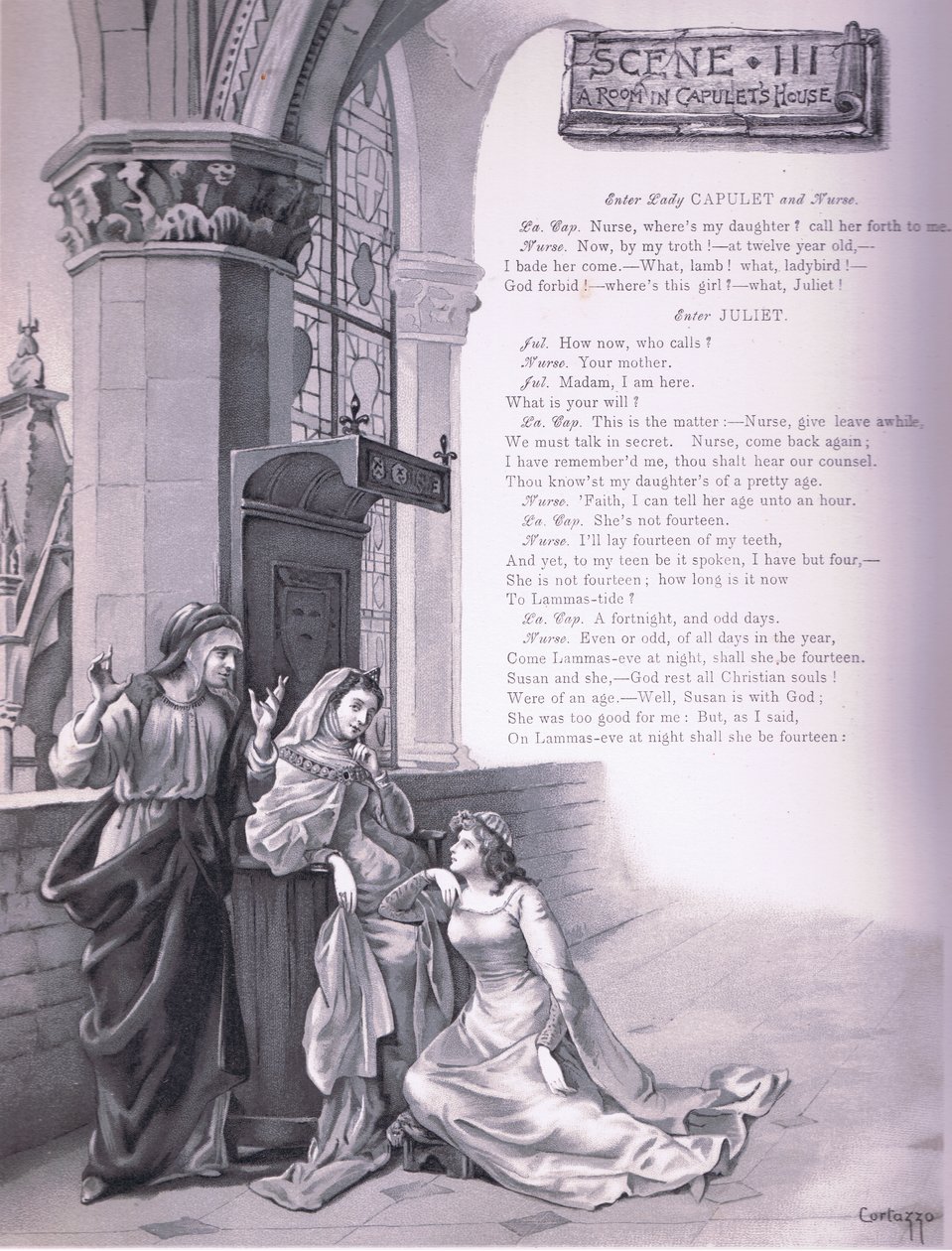 Une pièce dans la maison des Capulet, illustration de Roméo et Juliette - Curtazzo Curtazzo