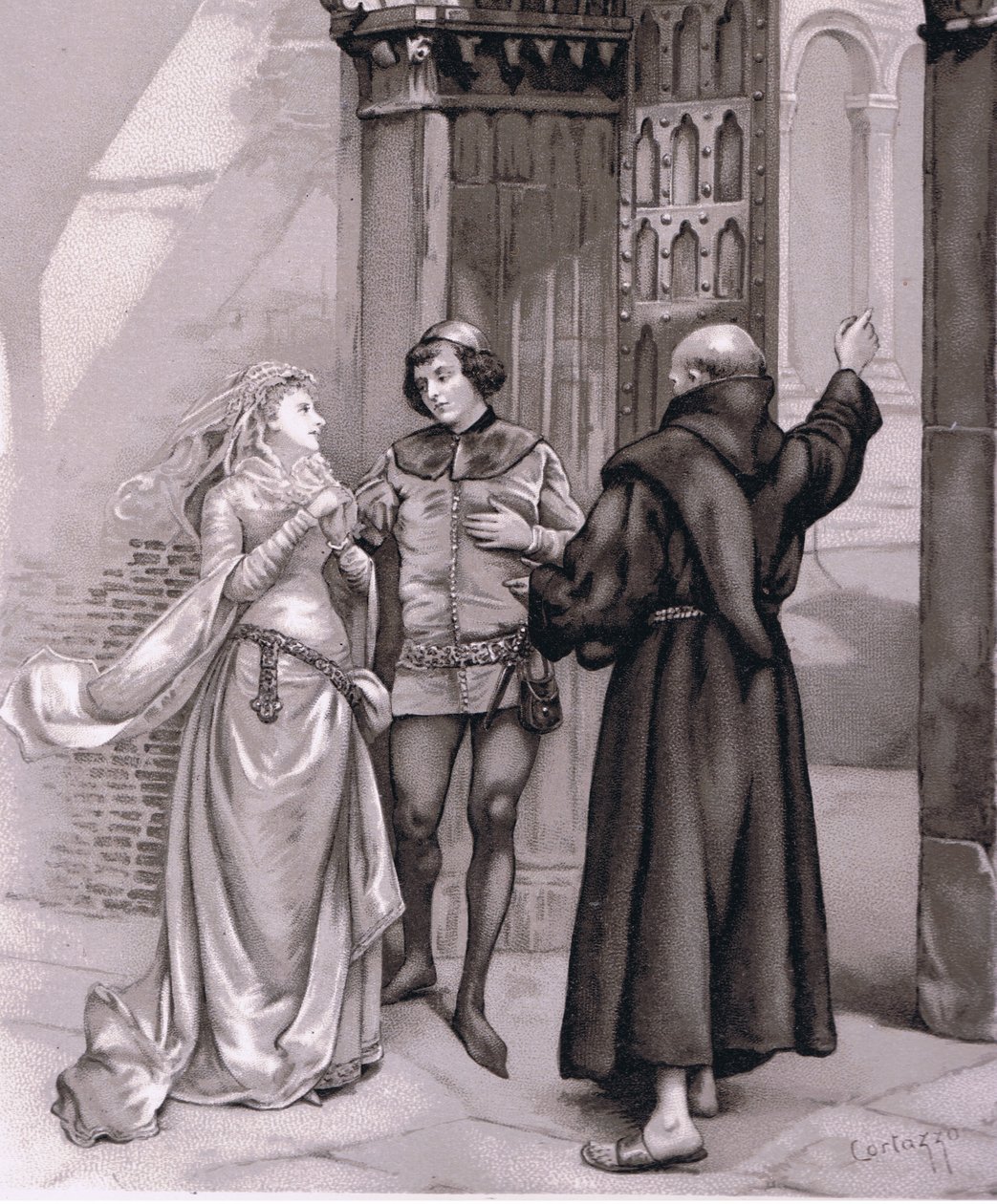 Entrée du Frère Laurent et de Roméo, illustration de Roméo et Juliette - Curtazzo Curtazzo