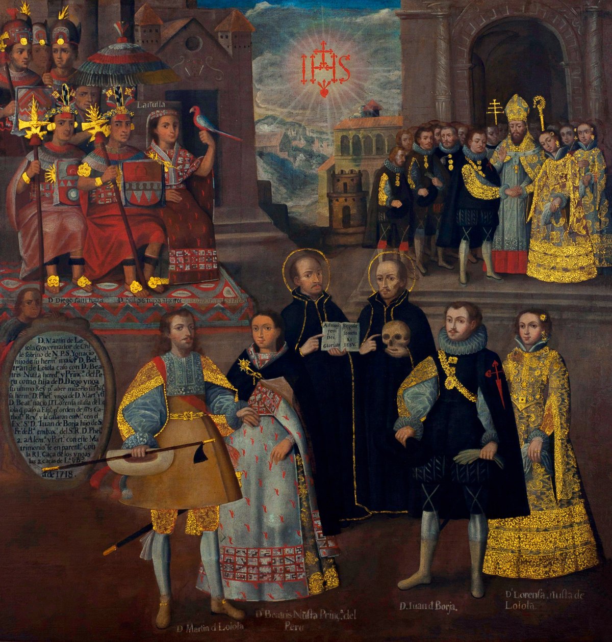 Mariage de Martín de Loyola avec Doña Beatriz Ñusta, et de Don Juan Borja avec Lorenza Ñusta. - Cuzco School