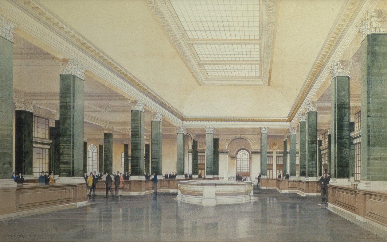 Intérieur du rez-de-chaussée de la Midland Bank, Londres - Cyril Farey