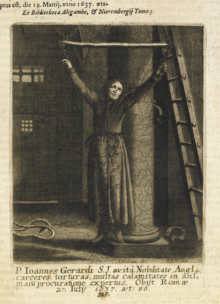 John Gerard, prêtre jésuite anglais, suspendu par des chaînes sur le mur du donjon de la Tour de Londres - Czech School
