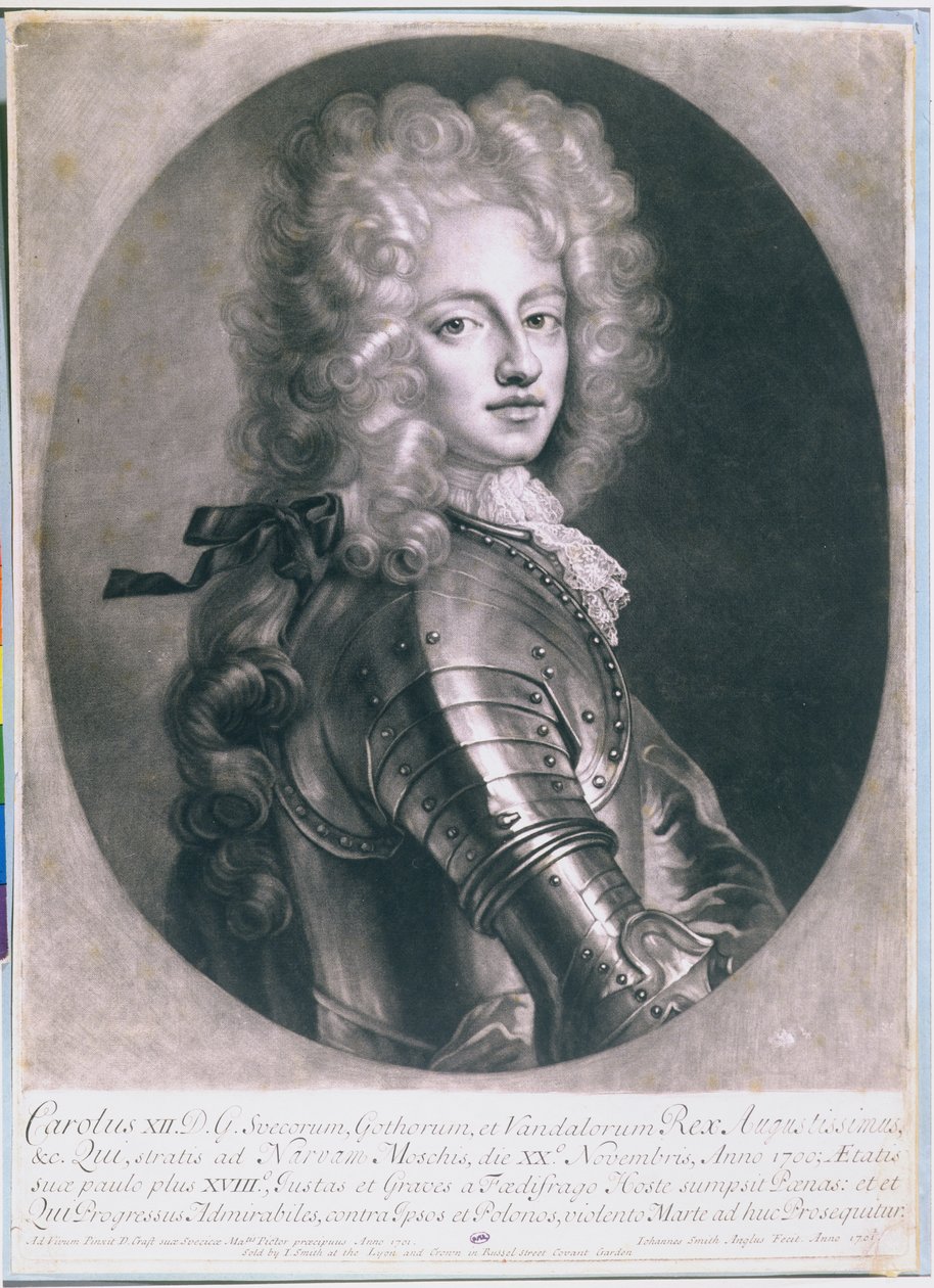 Le roi Karl XII de Suède, gravé par John Smith, 1701 - D. Craft