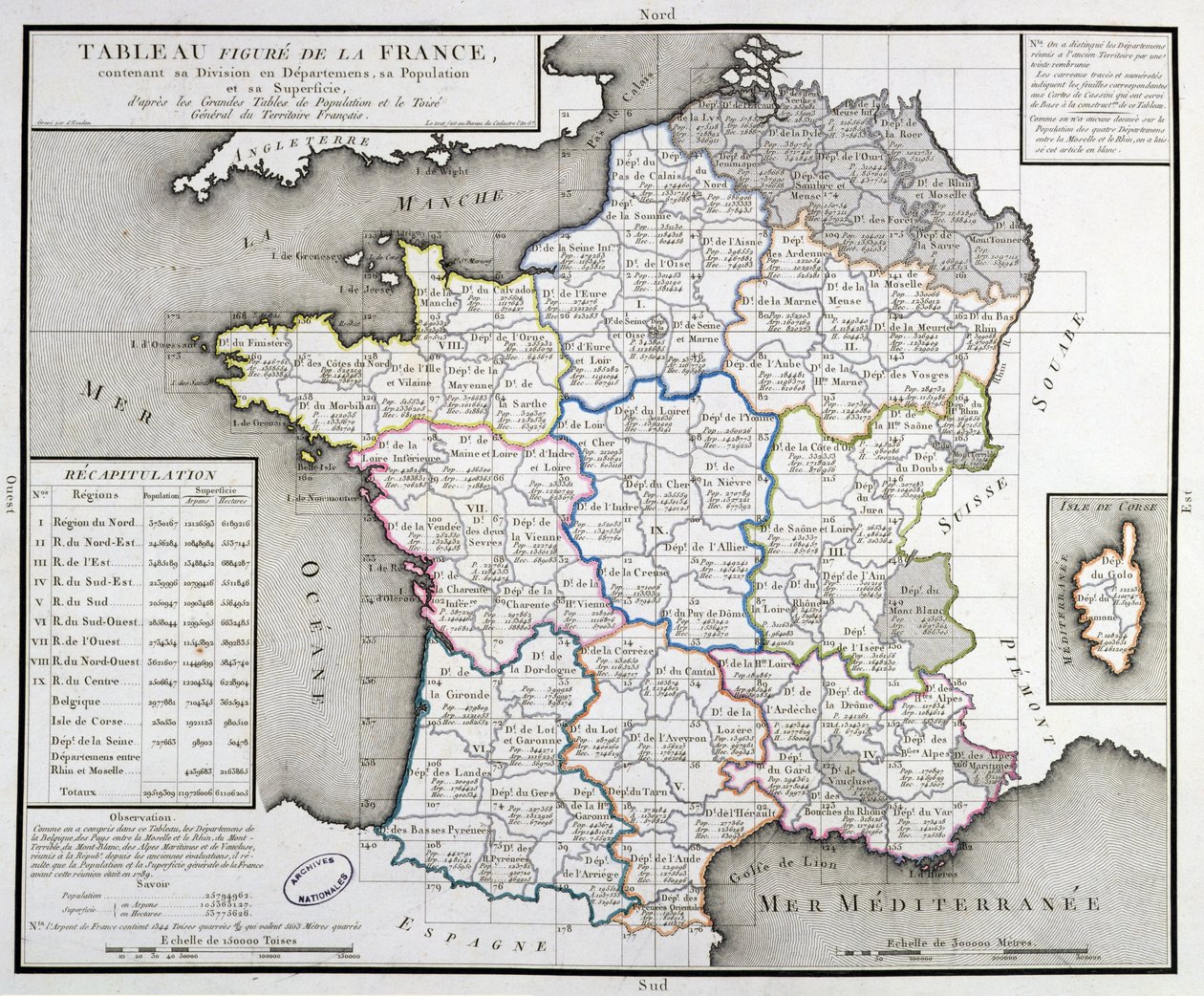 Carte de France représentant les divisions départementales, 1798 - DHoudan