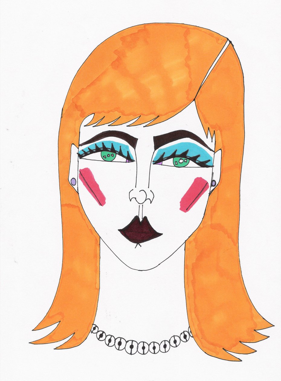 Blonde GirlBlue hair (feutre sur papier) - Daisy de Villeneuve