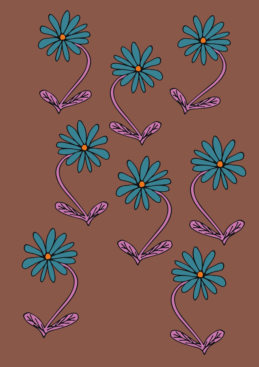 Marguerites répétées fond brun (numérique) - Daisy de Villeneuve