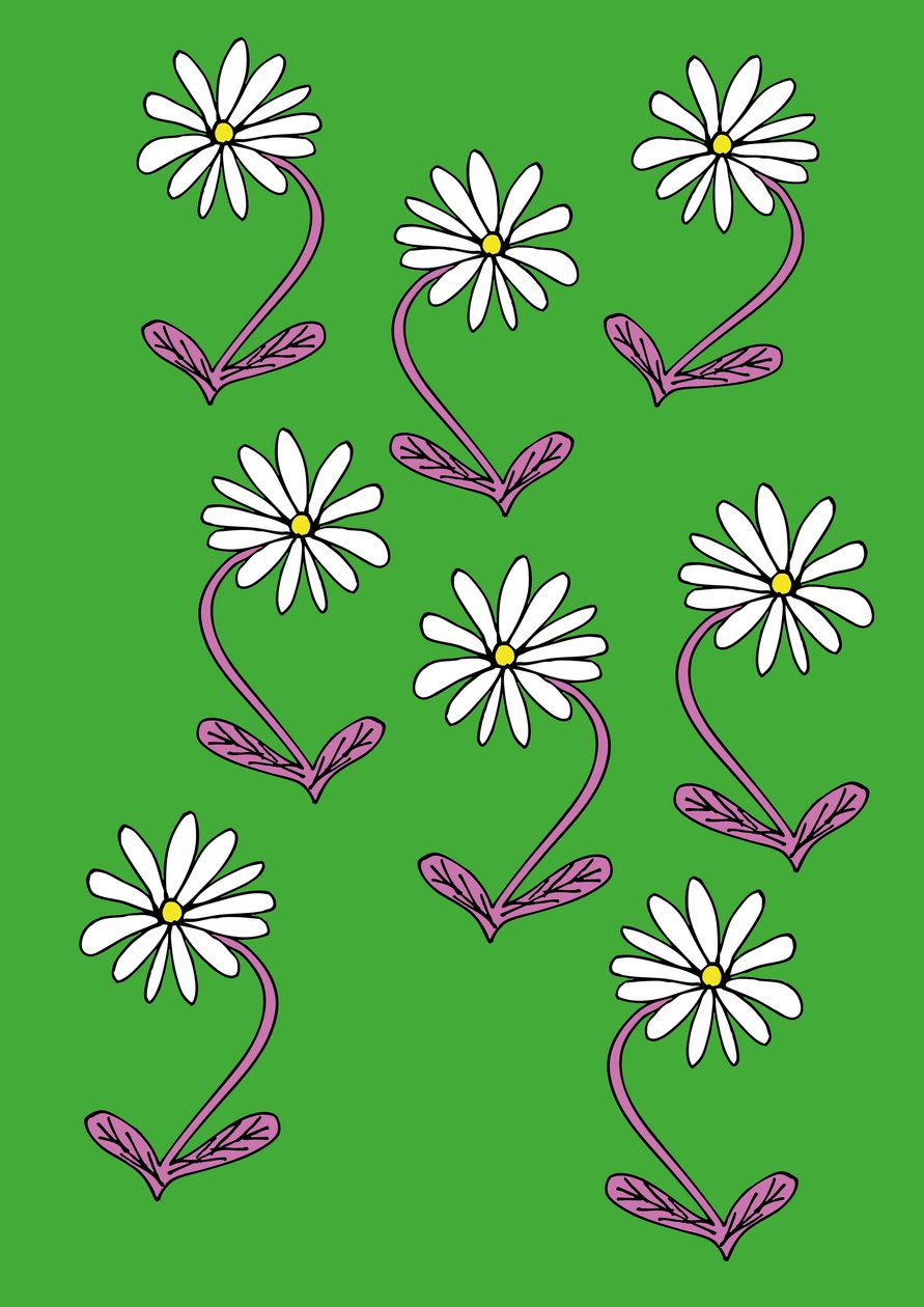 Marguerites répétées fond vert (numérique) - Daisy de Villeneuve