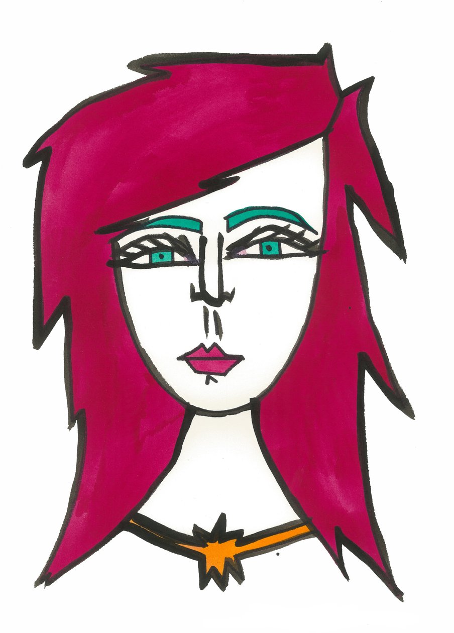 Dark Pink Hair, 2024 (stylo et peinture sur papier) - Daisy de Villeneuve