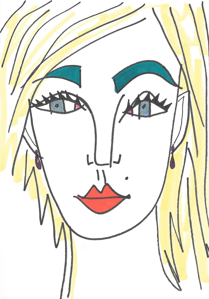 Fille aux yeux bleus (feutre sur papier) - Daisy de Villeneuve