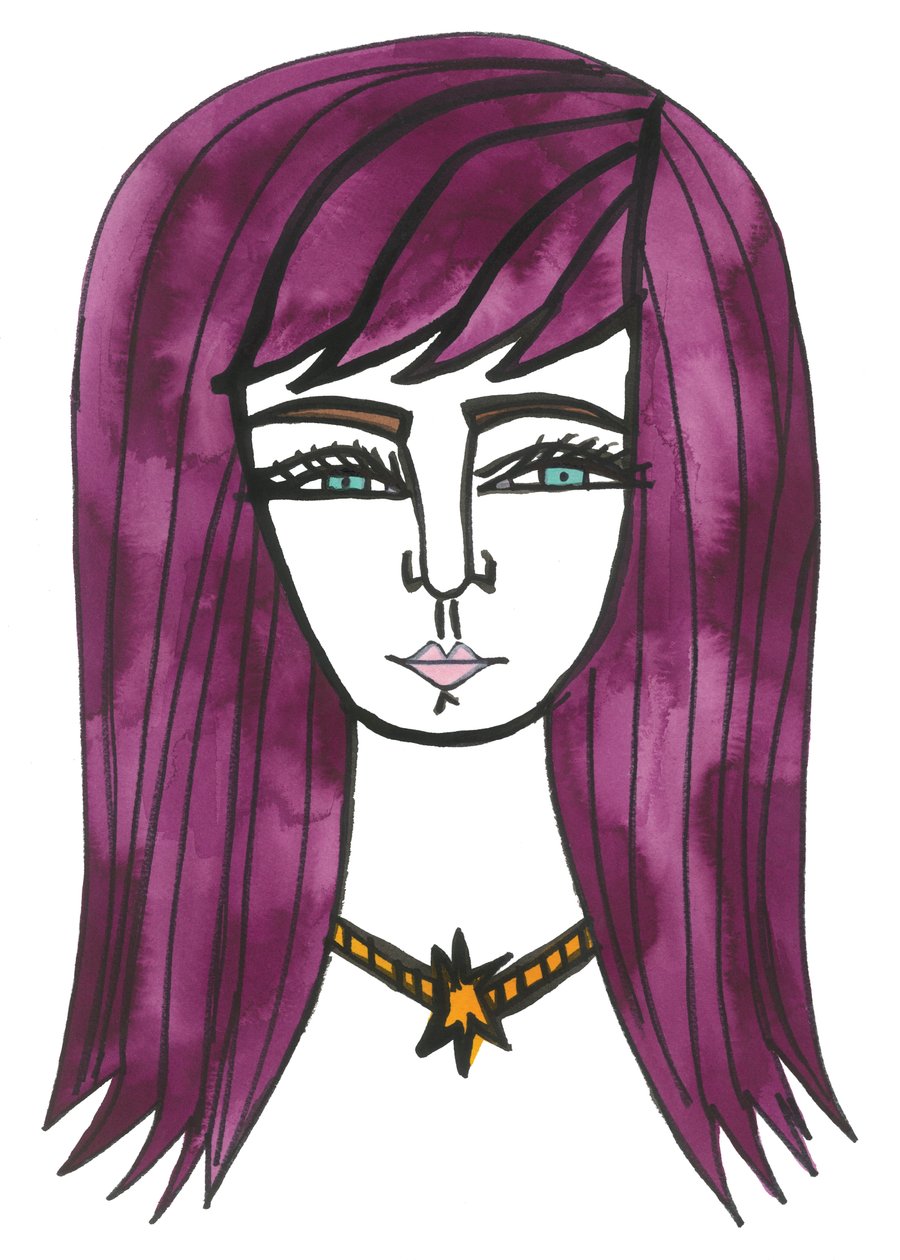 Purple Hair, 2024 (plume et peinture sur papier) - Daisy de Villeneuve