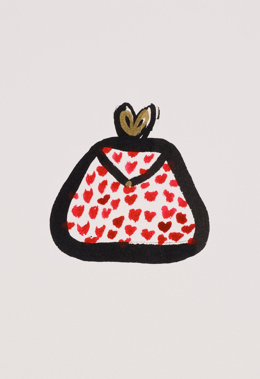 Red Spotty Purse, 2017 (encre de Chine rouge et noire avec feutre doré sur papier) - Daisy de Villeneuve