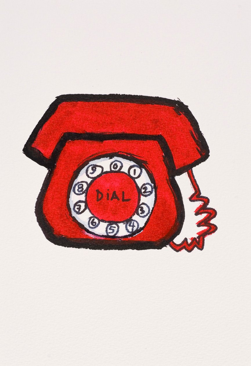 Téléphone rouge, 2017 (encre de Chine rouge et stylo-feutre sur papier) - Daisy de Villeneuve