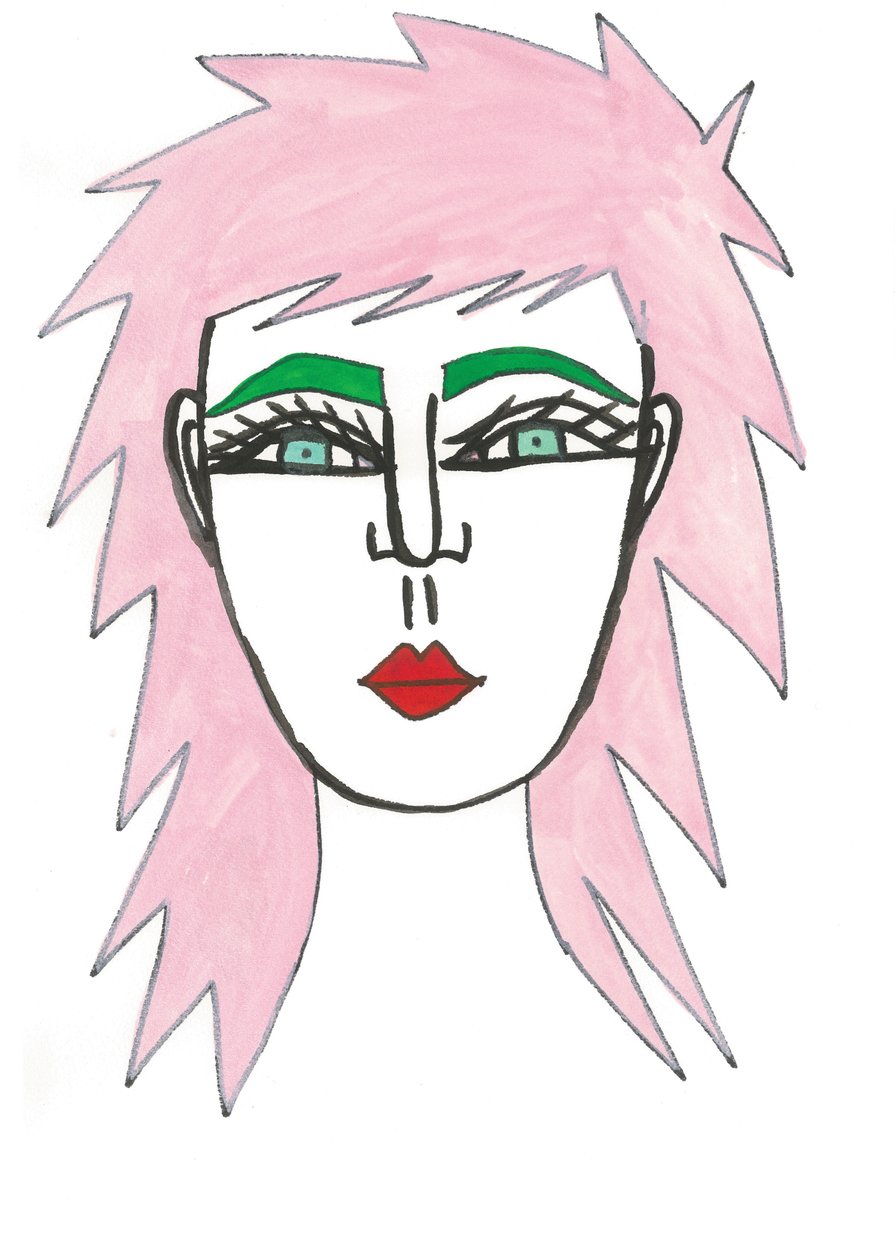 Cheveux roses hirsutes, 2024 (stylo et peinture sur papier) - Daisy de Villeneuve