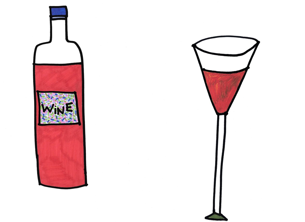 Vin et verre (feutre sur papier) - Daisy de Villeneuve